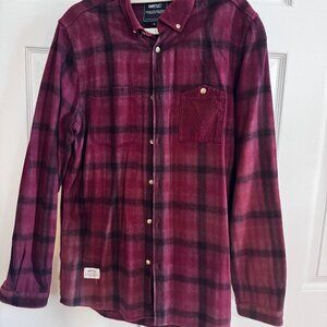 WESC Red Plaid Button Down w. Corduroy Accents